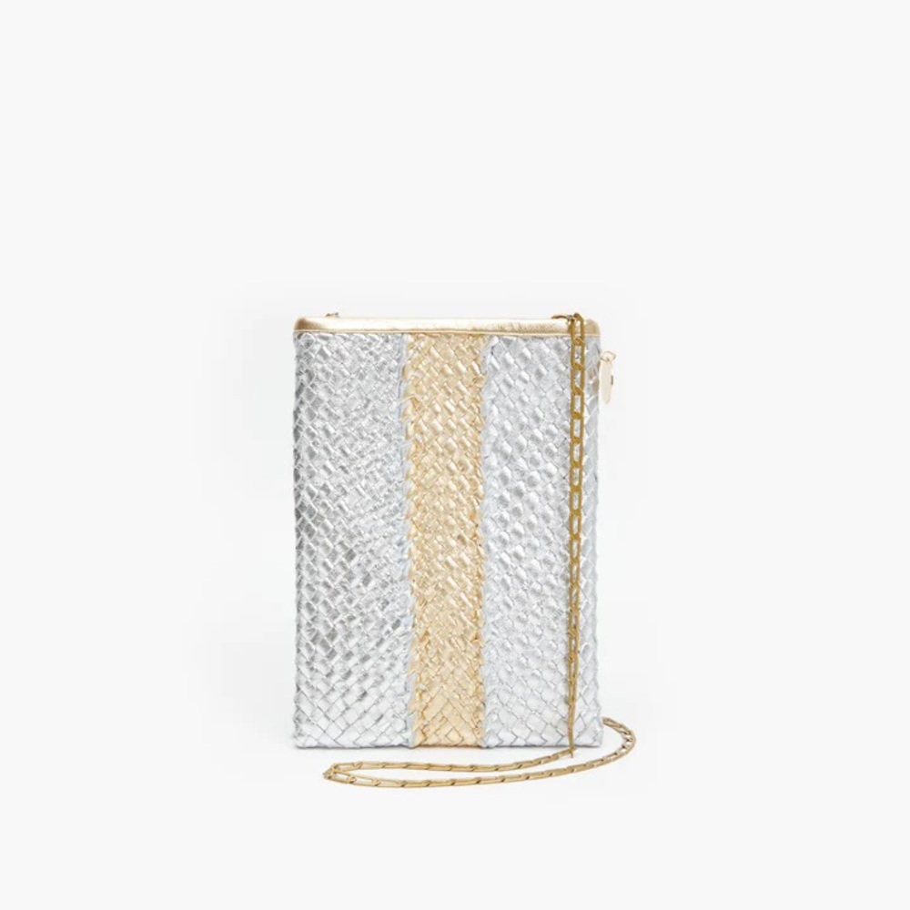 Clare V Silver and Gold Woven Crossbody Bag